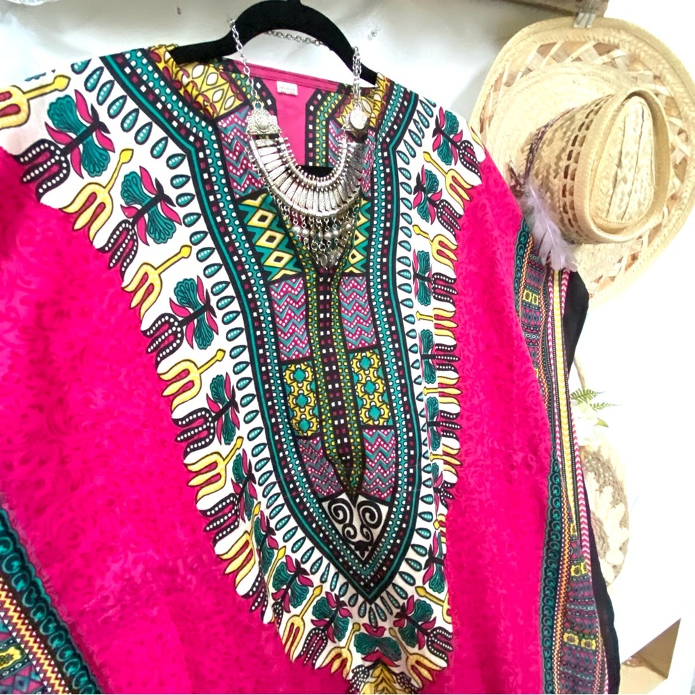 Striking KAFTAN boho MAXI dress/cover up w Gypsy southwestern beach vibe